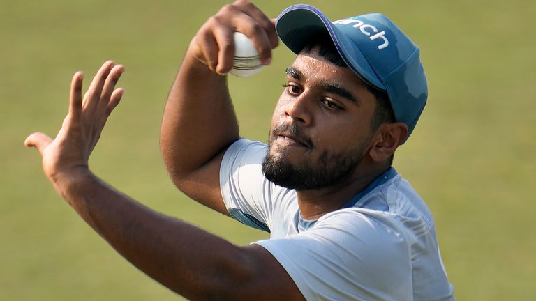 England&#39;s Rehan Ahmed bowls in the nets during a training session ahead of their third one day international cricket match against Bangladesh in Chattogram, Bangladesh, Sunday, March 5, 2023. (AP Photo/Aijaz Rahi)