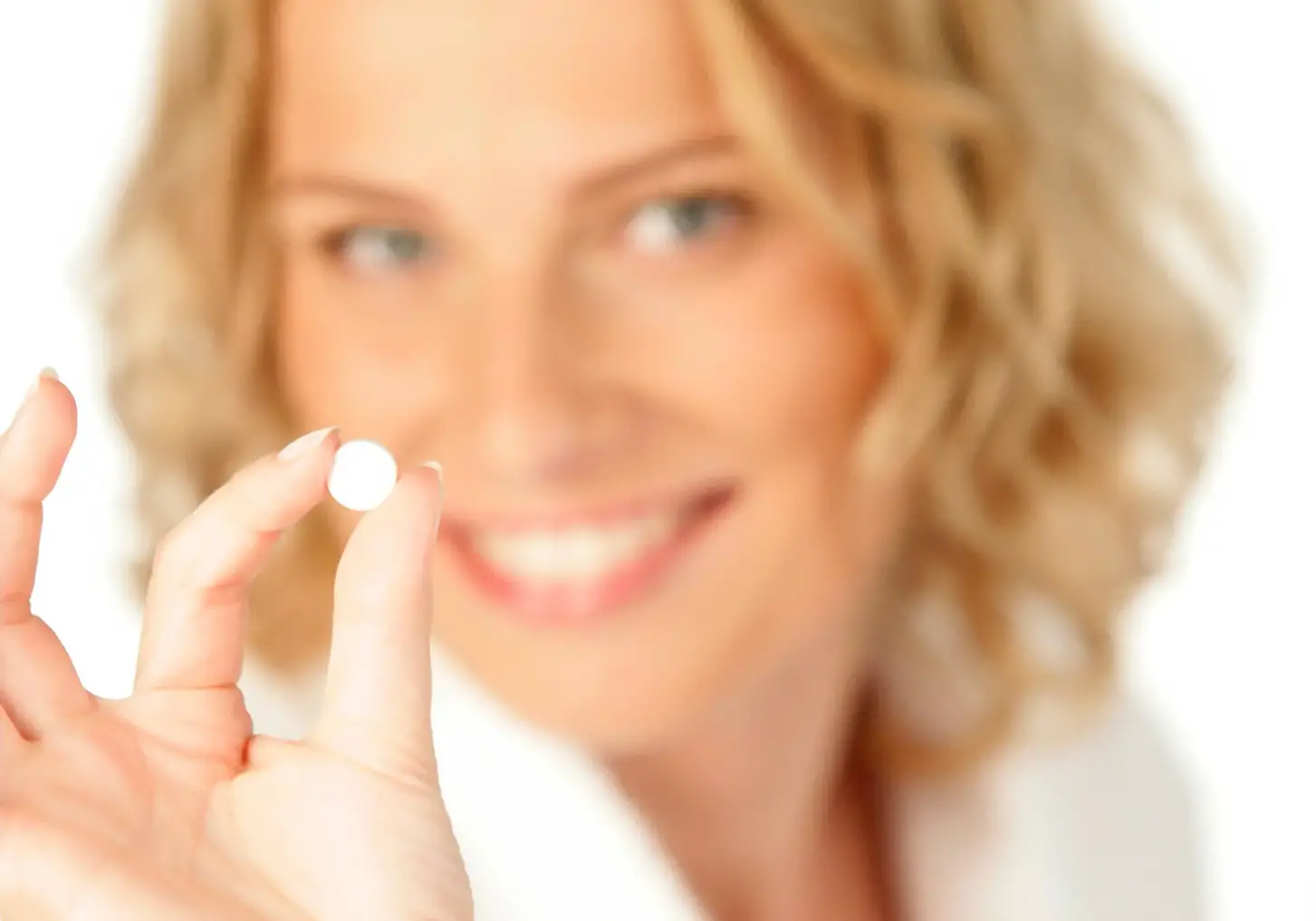 Woman Taking White Pill Medicine