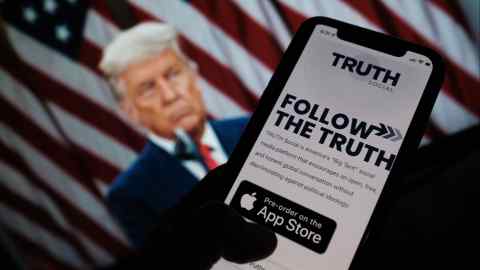 Donald Trump’s Truth Social media platform on a phone