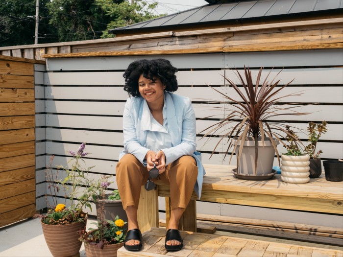 Bell Brown in her backyard