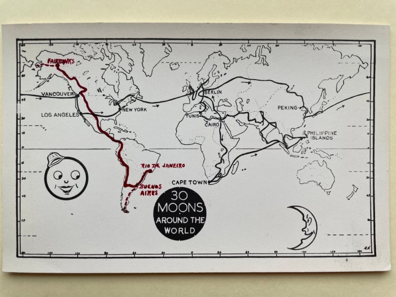 This map lays out the route shoe salesman Douglas Carr of Ingersoll, Ont., cycled between 1937 and 1939.