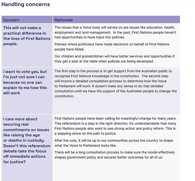 A nine-page 'how-to' guide has been published offering 14 scenarios and the best ways to handle them in an attempt to equip Yes voters with all the information they need to sway votes. Pictured: Question and answer samples in the guide