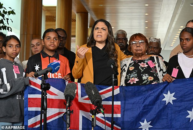 Senator Dodson slammed the No campaign, saying the leaders of the No vote were the 'rump of the worst' and described them as 'very loud' and 'very intrusive' (pictured, Aboriginal senator Jacinta Nampijinpa Price, who is the leader of Advance's Fair Australia campaign)