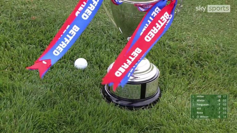 New Zealand golfer Daniel Hillier went on to win the British Masters after his second shot on the 18th hole ran long and landed right next to the trophy just on the edge of the green!