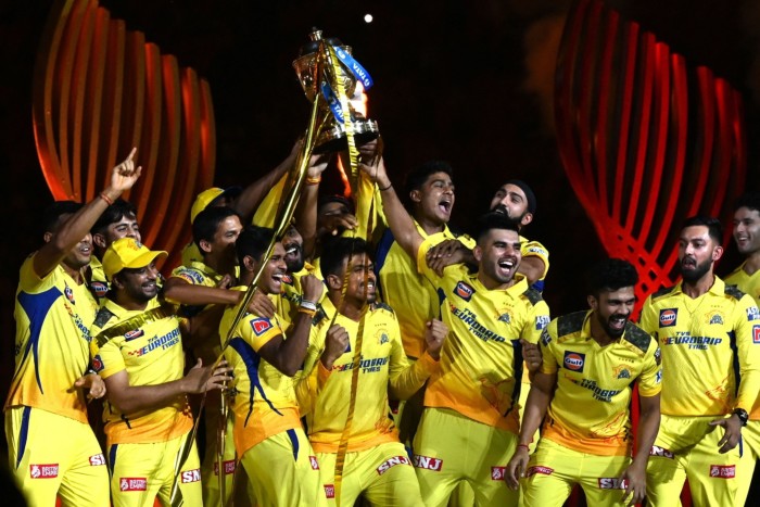 The Chennai Super Kings celebrate after winning the Indian Premier League final in Ahmedabad last month