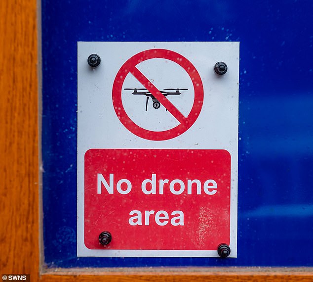 Ms Kingshott also complained that tourists invade her privacy by flying their drones across the village. There are signs (pictured) posted in the community indicating it is a 'no drone area'