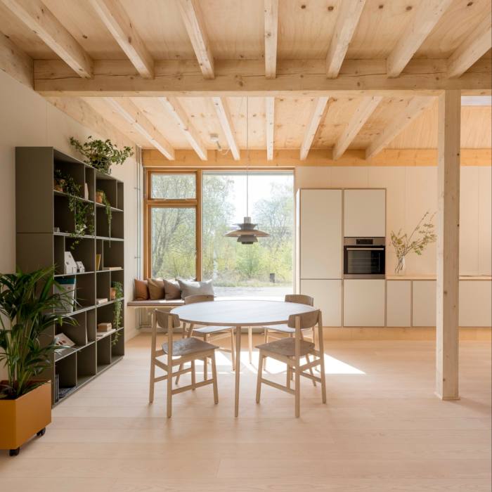 Interior of a prototype timber-frame house by Living Places Copenhagen