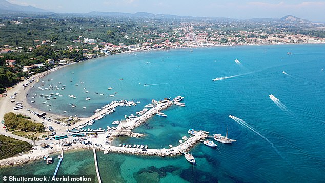 The 20-year-old was on holiday with friends in Laganas on the Greek island of Zakynthos (file image of Laganas)