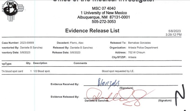 Police evidence records list the decadent's name as 'Alex Fierro'