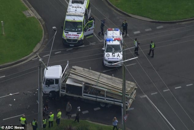 The vehicle hit a truck before ploughing into the homes at Safety Beach, on Melbourne's Mornington Peninsula, at 11am on Wednesday