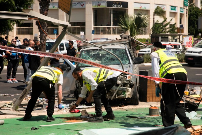 A car used in a ramming attack in Tel Aviv on July 4