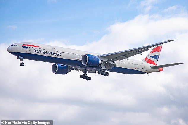 Flight BA2159 from Gatwick to St Lucia descended into chaos as a brawl broke out between several passengers (BA Boeing 777 stock image)