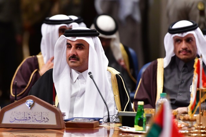 Qatar’s emir Sheikh Tamim bin Hamad al-Thani, left, and Mohammed bin Abdulrahman al-Thani, prime minister and foreign minister