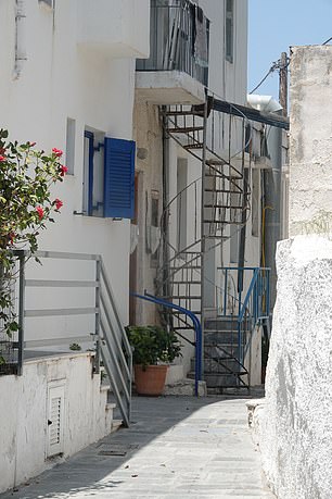 Just hours later, Andrew's friend Max Wall collapsed and was found at the entrance to a narrow alley in the Ios port area (pictured)