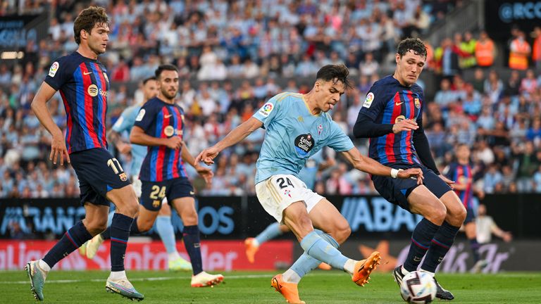 Gabri Veiga scores the opening goal for Celta Vigo against Barcelona in May 2023