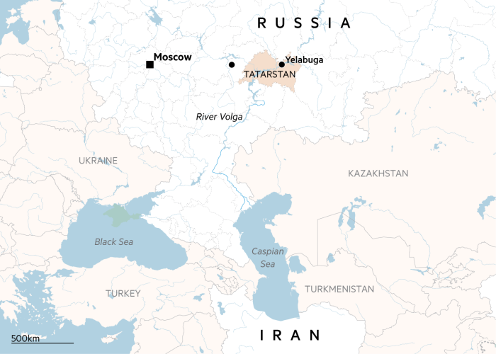 Map showing location of Tatarstan in Russia