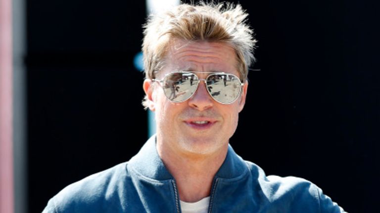 Brad Pitt arriving at Silverstone on Thursday morning 