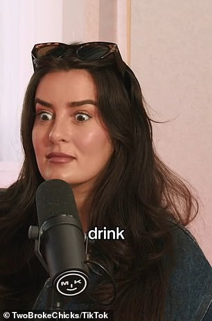 Jules shared details of her sobriety on the Two Broke Chicks podcast with co-hosts Alex (pictured) and Sally who were visibly shocked by the revelation