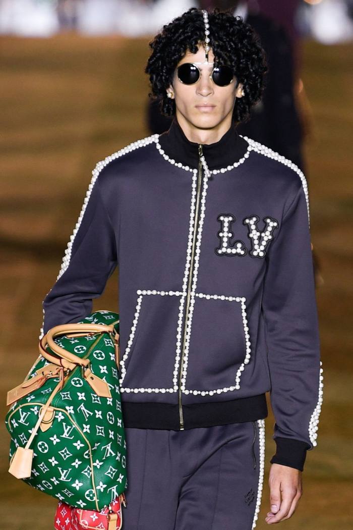 A model on the runway at the Louis Vuitton Menswear Collection Fashion Show on June 20, 2023 in Paris, France