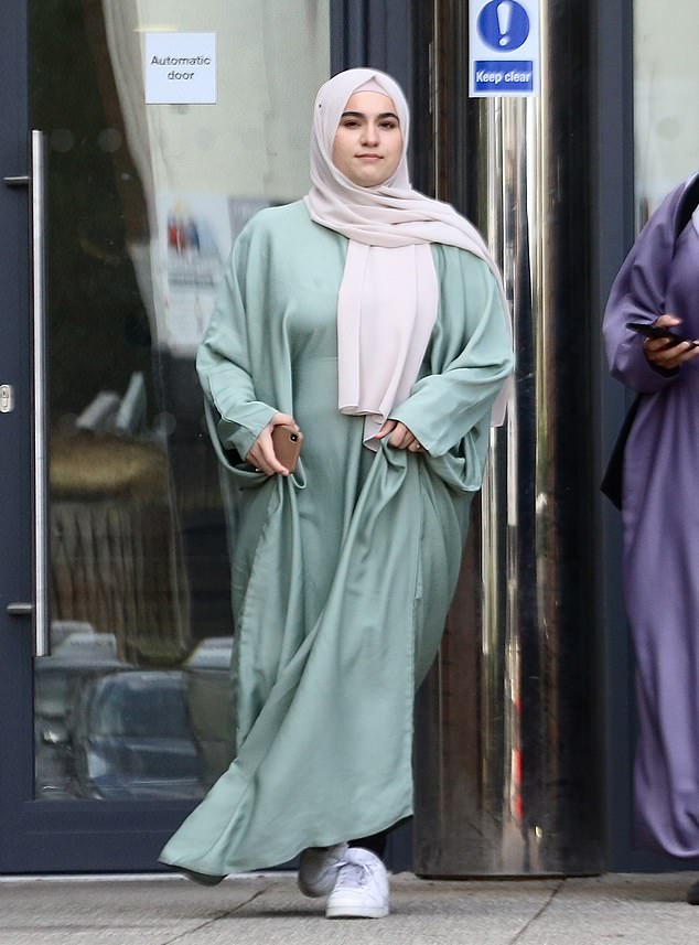 Aisha Waris, 23, (pictured outside court today) fled into the home of a neighbour to escape from crazed Gulwali Stanekzay, who had left her face dripping in blood