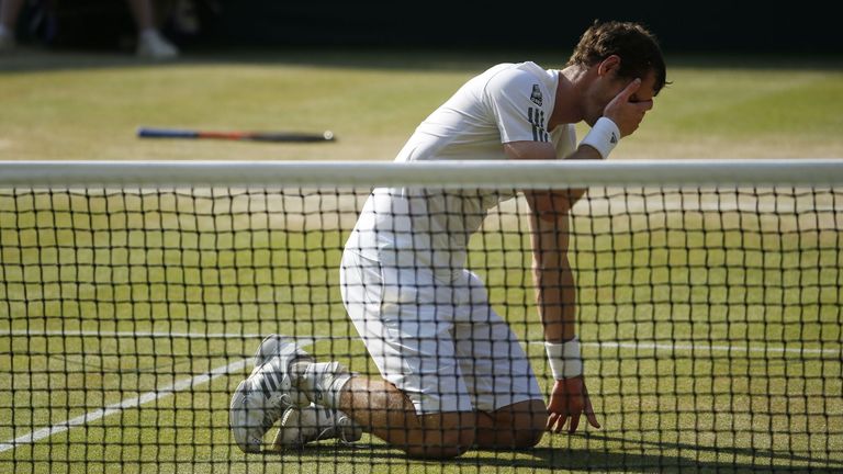 Andy Murray celebrates after defeating Serbia&#39;s Novak Djokovic in the Men&#39;s Final. The history books show Murray won in straight sets, 6-4 7-5 6-4, yet even when he served for the match in a tortuous game that somehow encapsulated all his struggles, it still felt on a knife edge. Issue date: Monday June 26, 2023.