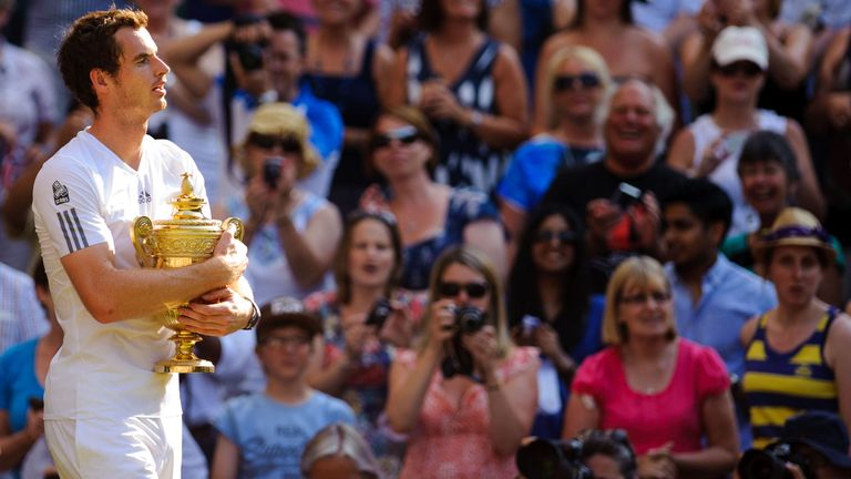 Andy Murray celebrates with his trophy after defeating Serbia&#39;s Novak Djokovic. Ten years on from his memorable victory over the Serbian to win his first Wimbledon title, it is stretching credulity to imagine Andy Murray could be in the mix again, but the Scot remains one of the few grass-court naturals and, if the draw is favourable, he will fully believe he can reach the second week at least. Issue date: Monday June 26, 2023.