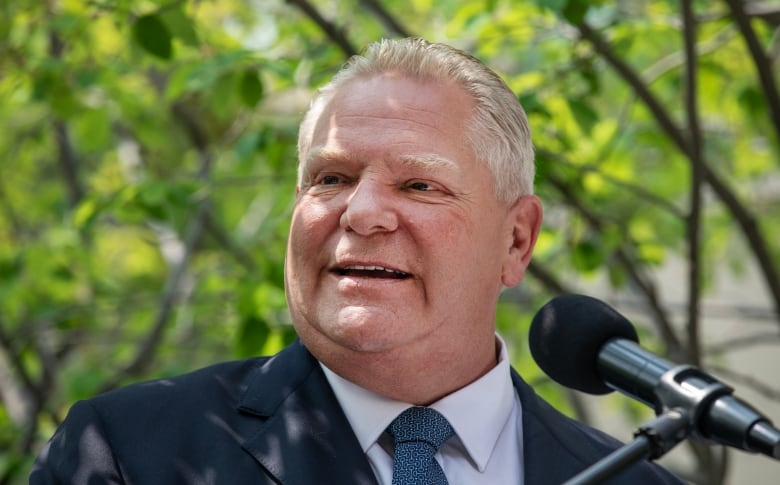 Portrait of Premier Doug Ford, pictured while Kensington Hospice expansion ribbon cutting ceremony at Toronto, on May 23, 2023.