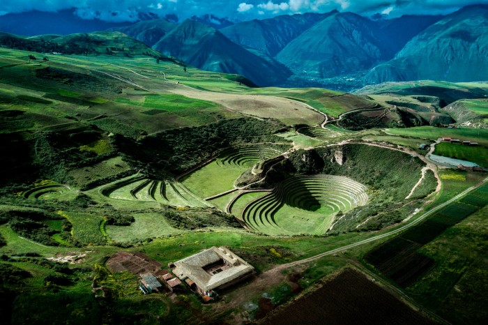 Inca ruins carved into a hillside