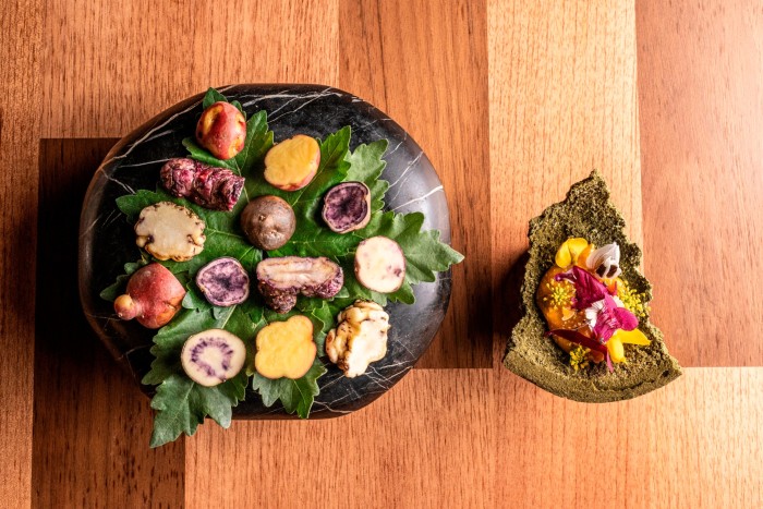 Root vegetables arranged on a plate