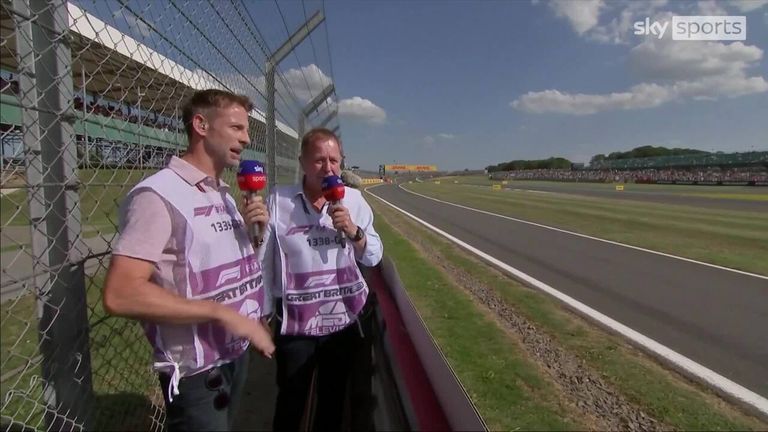 Martin Brundle and Jenson Button were trackside to see the cars go through Vale corner and practising their pit entry during second practice at the British Grand Prix.