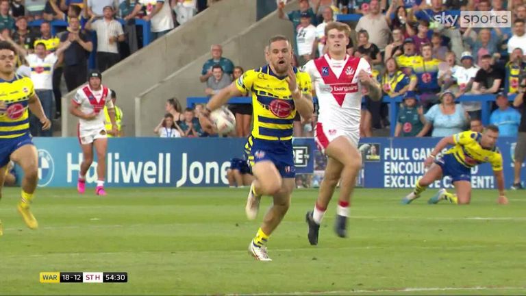 Matt Dufty touches down a sensational try to extend Warrington Wolves' lead against St Helens 