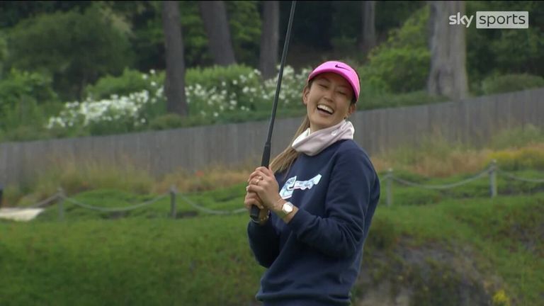 Michelle Wie West holed a 30-foot putt on 18 to make par at her final professional appearance at Pebble Beach