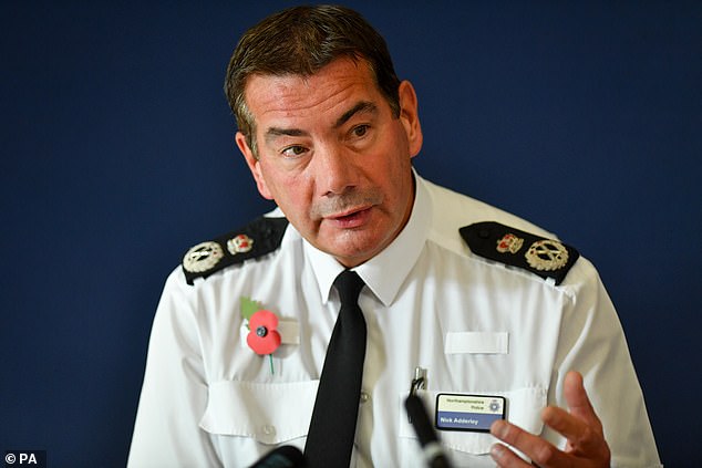 Northamptonshire Police Chief Constable Nick Adderley (pictured) - who lost two officers in the line of duty - has offered to pay out of his own pocket so his officers can wear the Thin Blue Line badge