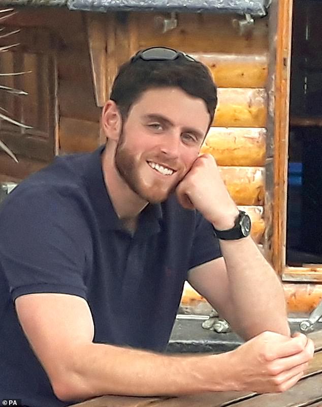 PC Harper (pictured), 28, was dragged to his death by teenagers in a getaway car after a burglary in Berkshire in 2019. His mother Debbie said the badge was a symbol of her son's 'dedication to the force'