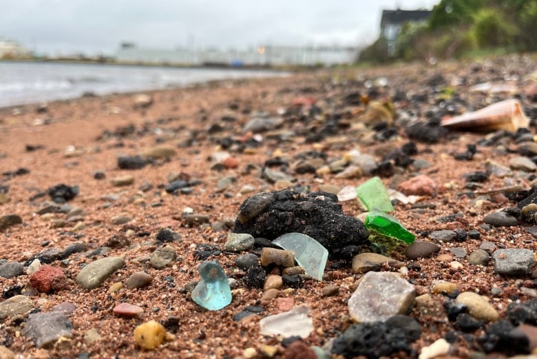 Various pictures of sea glass found along the shore in Georgetown PEI