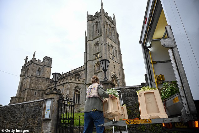 The wedding is taking place in Bruton, a trendy bolthole dubbed 'the Notting Hill of the West' thanks to its influx of well-heeled celebrities such as Sam Taylor-Johnson and designers Stella McCartney and Alice Temperley