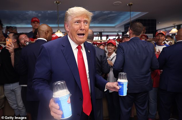 The GOP presidential frontrunner visited a Dairy Queen, where he was greeted by supporters and treated them to a tasty ice cream delight