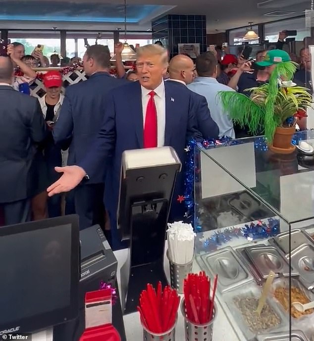 As Trump took the crowd's orders, he appeared confused by the name of the restaurant's most famous ice cream shake