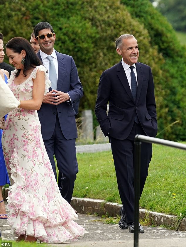 Former Bank of England governor Mark Carney, (right) arrives at the church for the wedding