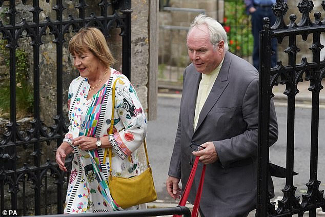 Adam Boulton and wife Anji Hunter were also pictured arriving at the venue this afternoon