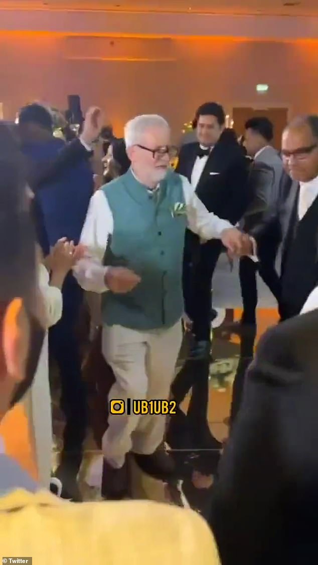 Mr Corbyn showed off his traditional folk dancing in North London last night while surrounded by excitable guests at a wedding party