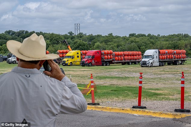 The buoys are pictured arriving in Texas on Friday