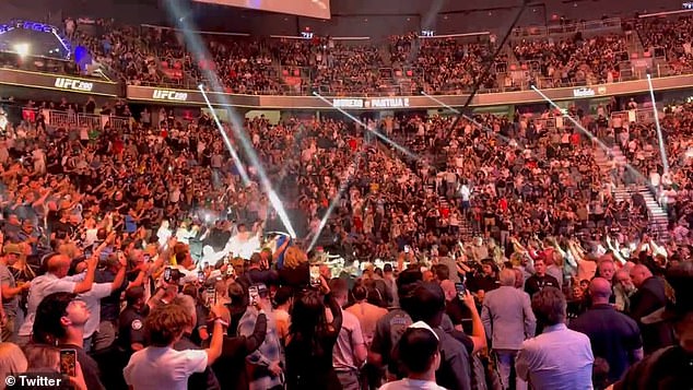 Trump is seen arriving for the fight on Saturday night in Las Vegas