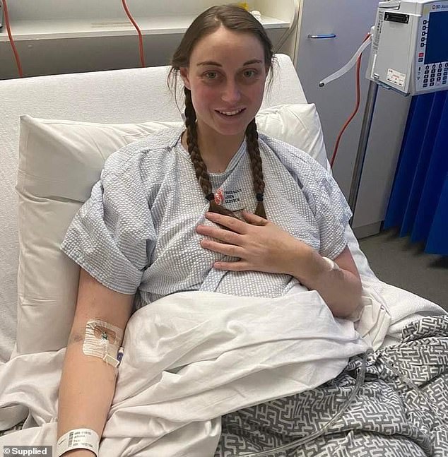 Taylor (pictured in hospital) recently found out she also has a rare form of bone marrow cancer