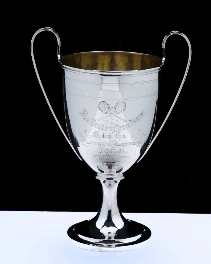 The Silver Challenge Cup presented to the first gentlemen’s singles champion, Spencer Gore, in 1877