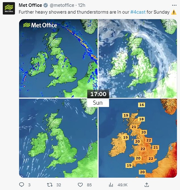 After a wet afternoon, the country will see mildly warm temperatures into the evening, with dry spells across the UK