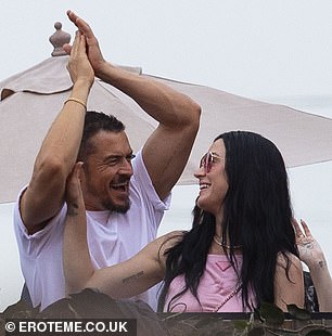 Party time: The couple fist pumped the air as Springsteen worked his way through a back catalogue of hits