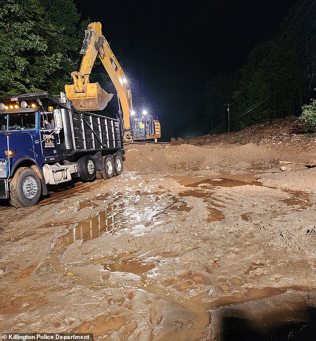 Nearly 20 feet of debris from a mudslide washed across U.S. Route 4 on Friday