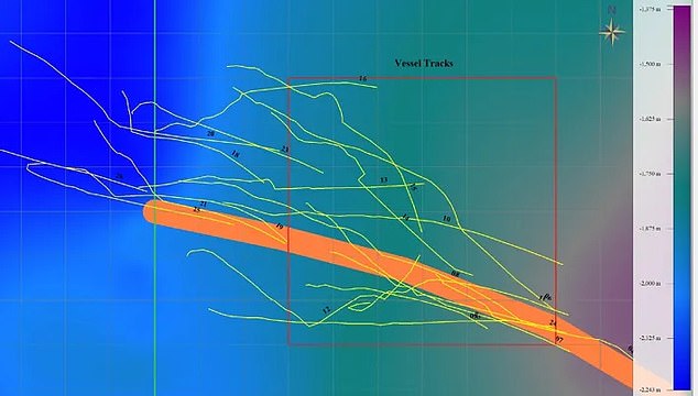 With high confidence that the final path for IM1 covered these 6.2 square-miles of ocean (marked in orange above), the team then scraped the deep ocean floor with a meter-wide magnetic 'sled.' They made 'Runs' (green lines above) along both IM1's path and 'control' areas