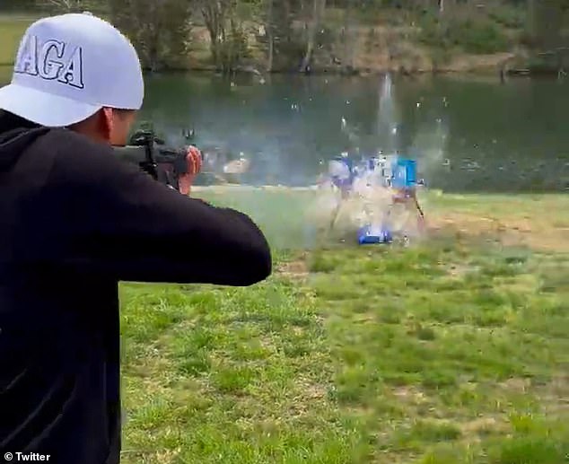 Kid Rock shot at a case of the beer after discovering the partnership ¿ shouting 'F*** Bud Light, and f*** Anheuser-Busch. Have a terrific day'